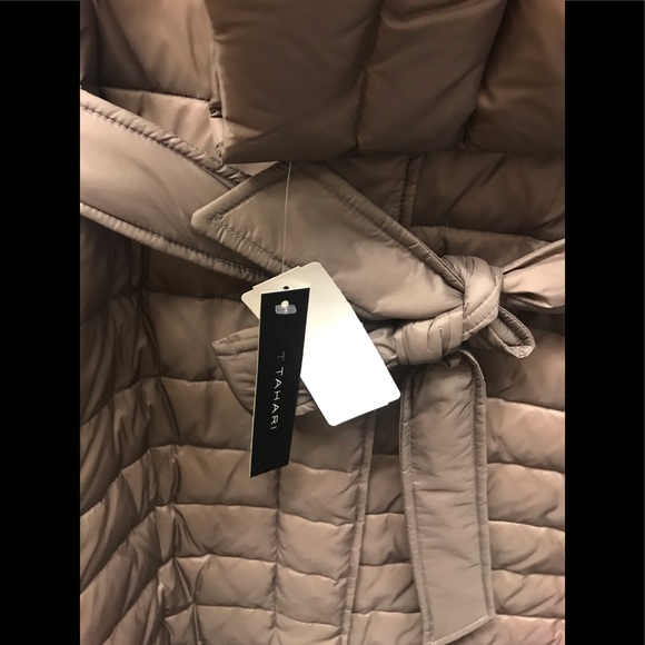 Tahari down Belted Faux-FurCollar Down,truffle,NWT - Picture 8 of 8